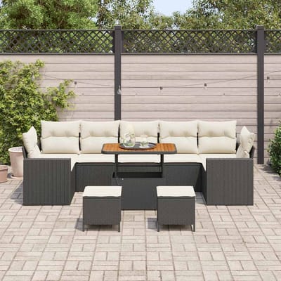 vidaXL - Tuinbank - Set - met - kussen - 13 - pcs - Beige - en - Crème - poly - rattan
