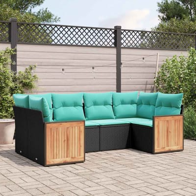 vidaXL - 6-delige - tuinbankset - met - kussens - van - zwart - polyrotan
