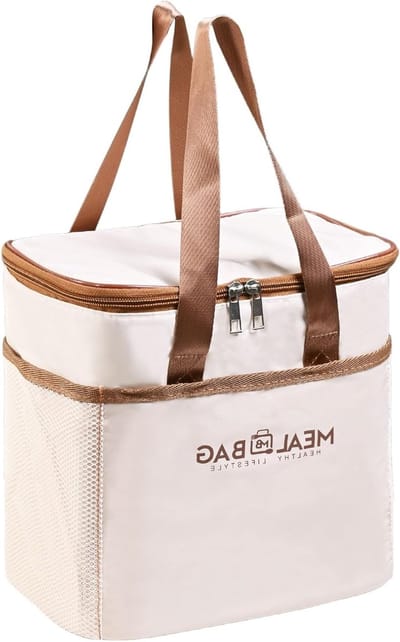 Herbruikbare Koeltas van 8,5 L - Waterdichte Lunchtas voor Reizen, Kantoor en Studenten, Ideaal voor Camping en Picknicks, Afmetingen 24 x 23 x 16 cm, Beige