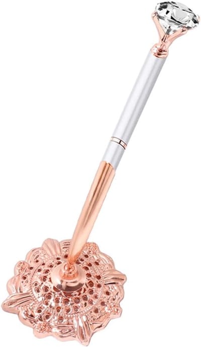 Penhouder met Pen - Bruiloft Accessoire - Feestelijke Ceremonie - Kristallen Decoratie - 10cm Houder - Zilver Roségoud