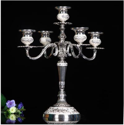 Metalen Kandelaar - Kaarsenhouder Decoratief - Sfeervol Dineren - Gepolijste Metalen Basis - 36 cm Hoog - Metaal
