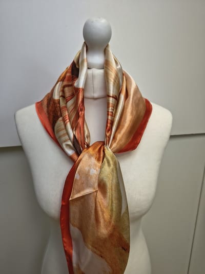 Vierkante dames sjaal Bernice-gebloemd motief-oranje wit beige zwart abrikoos groen-90x90