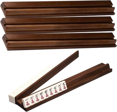 Mahjong Rekken Set - Houten Stenen Houder - Spelavond Organiseren - Geïntegreerde Gladde Schuivers - 46x6x2.5 cm - Walnootkleur