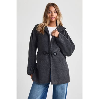 boohoo Dames Toggle Detail Wool Look Jacket | Black | Maat: 10