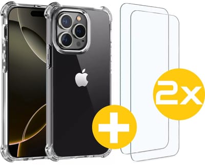 Hoesje en Screenprotector Combi Geschikt Voor iPhone 16 Pro Max - Anti Shock Hoesje + 2x Screenprotector