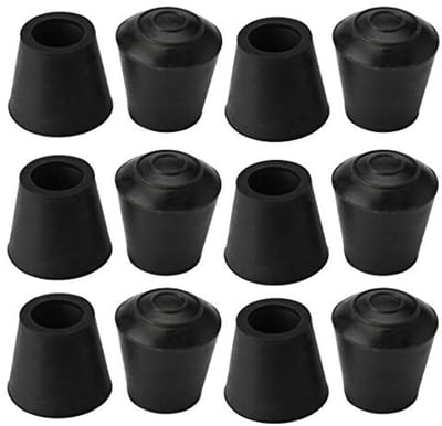 Antislip Vloerbeschermers voor Stoelen - 12 mm Rubber Caps, Zwart, 12 Stuks