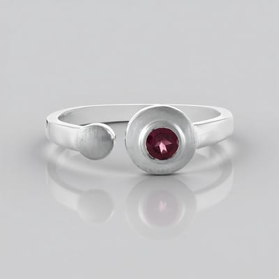 Cavill - Zilveren ring 925 Sterling Zilver Verguld - Rhodoliet 0,315 ct Rond Slijpsel - Modern Minimalistisch Open Ontwerp Rood - Dames Sieraad