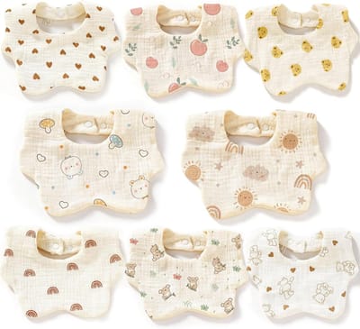 8 stuks babyslabbetjes, driehoekig, babysjaal, 100% katoen, zeer absorberend, mousseline-slabbetjes met verstelbare knopen, uniseks, meisjes en jongens