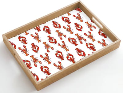Dienblad hout 50x35 cm - Schootdienblad - Kunst - Kreeft - Rood - Oranje - Borrelplank rechthoek - Plateau dienbladen