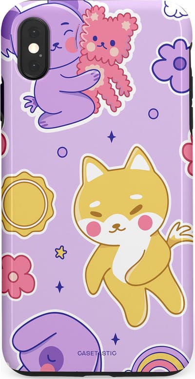 Casetastic hoesje geschikt voor Apple iPhone XS Max - Dubbellaagse bescherming - Knuffelvriendjes - Fashion Case - Lichtroze Lila Goud