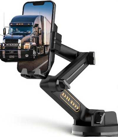Verstelbare telefoonhouder voor auto met lange arm en sterke zuignap, geschikt voor dashboard en voorruit, schokbestendig en stevig, zwart