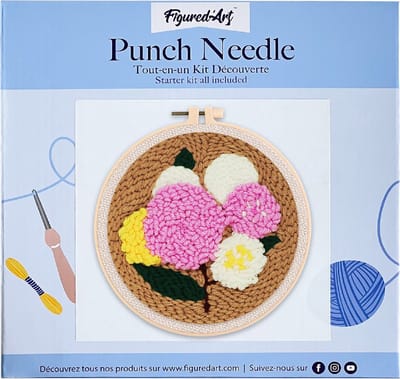Figured'Art Punch Needle Kit voor Volwassenen en Kinderen - Boeket van bloemen - Perfect voor Beginners. Compleet klaar-om-te-borduren set, maat 20x20 cm met ronde frame