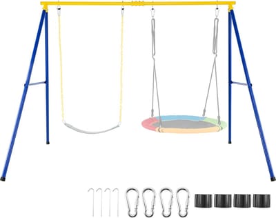 COSTWAY Schommelframe, metalen schommelframe tot 300 kg belastbaar, schommelframe met grondanker, antislip voetkap, voor dubbele schommel, nestschommel, kinderschommel (alleen frame)