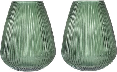 Excellent Houseware glazen vaas / bloemen vazen - 2 st - groen - 25 x 37 cm
