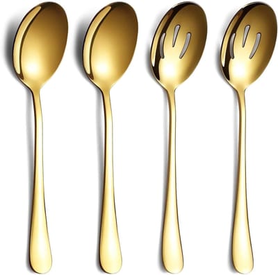 Servingset van roestvrij staal - 4 stuks - Inclusief 2 lepels - 2 sleuflepels - Vaatwasmachinebestendig - Keukenaccessoires