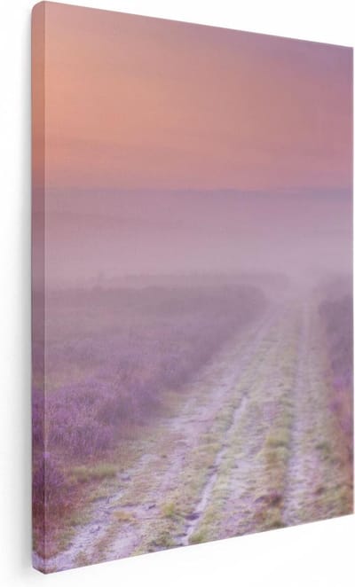 Artaza Canvas Schilderij Landschap - 30x40 cm - Klein - Wanddecoratie Heide - Muurdecoratie Bloemen - Kamer Accessoires Zonsopgang