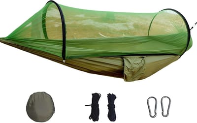 Draagbare hangmat - Kampeerhangmat met net - Outdoor ontspanning - Ingebouwd muskietennet - 220 x 100 cm - Groen