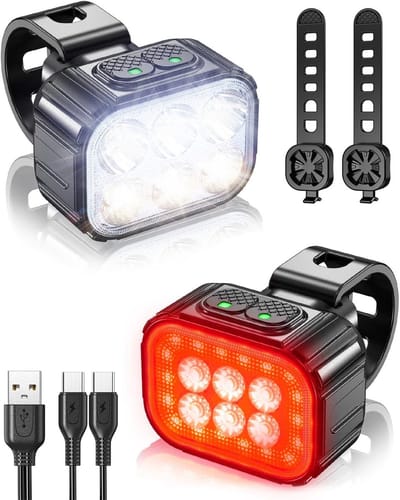 Waterdichte Fietsverlichting met 6 LED's - Opladen via USB, Instelbare Helderheid & Lange Batterijduur