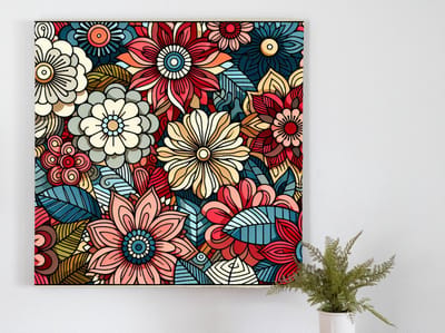 Pop art bloemen schilderij | Florale verbeelding: een energieke viering van pop art bloemen | Kunst - 20x20 centimeter op Canvas | Foto op Canvas