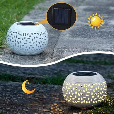 Nachtlampje op Zonne-Energie - Sfeervolle Nachtverlichting - Voor Binnen en Buiten - Kan als Asbak Gebruikt Worden - Geschikt voor gebruik binnenshuis, op balkons, in de tuin en bij villa's - Metaal - Wit