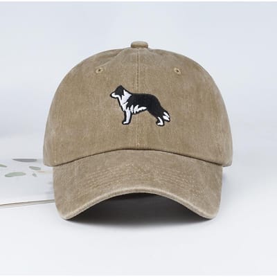 Mlfo Border Collie Geborduurde Gewassen Baseballpet – Lente/Zomer Modehoed, Unisex, Verstelbare Zonneklep, Casual Hoed gray