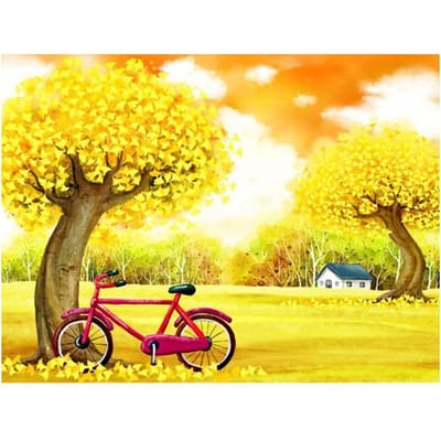Volledige Boor Doe-het-zelf Diamant Ginkgo Boom Fiets Schilderij 5D Borduurafbeelding 20X30CM yellow