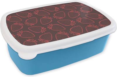 Broodtrommel Blauw - Lunchbox - Brooddoos - Patronen - Aardbei - Stippen - Fruit - 18x12x6 cm - Kinderen - Jongen