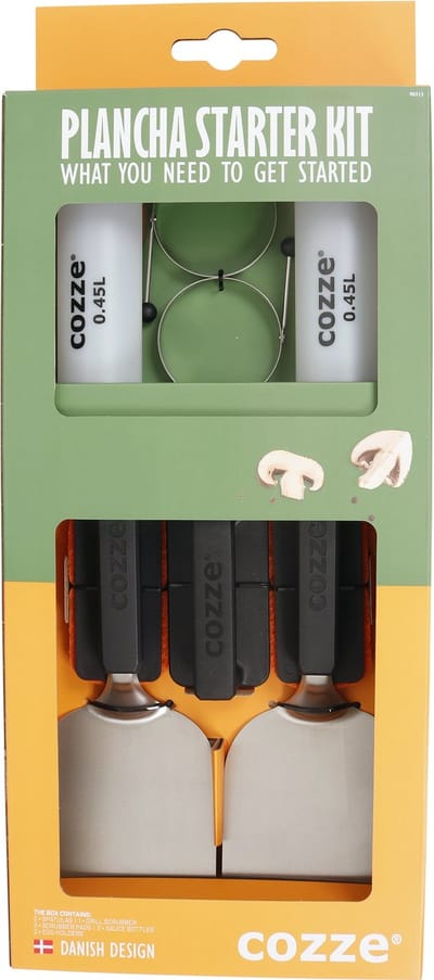Cozze® Plancha BBQ Starter Kit - Compleet 9-delige Set voor Buiten Koken met Roestvrij Staal en Houten Knoppen - Plancha spatel