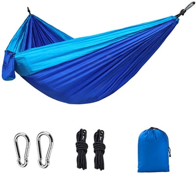 Buiten Camping Hangmat, Dubbele Hangmat 270 x 140 cm, Draagvermogen 200 kg, Ademend Parachutenylon Materiaal, Superlichte Reishangmat, Geschikt voor Kamperen, Tuin, Balkon, Strand, Wandelen