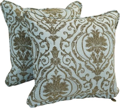 Set van 2 Vierkante Chenille Sierkussens met Jacquard Patroon, 45x45 cm, Blauw Damast