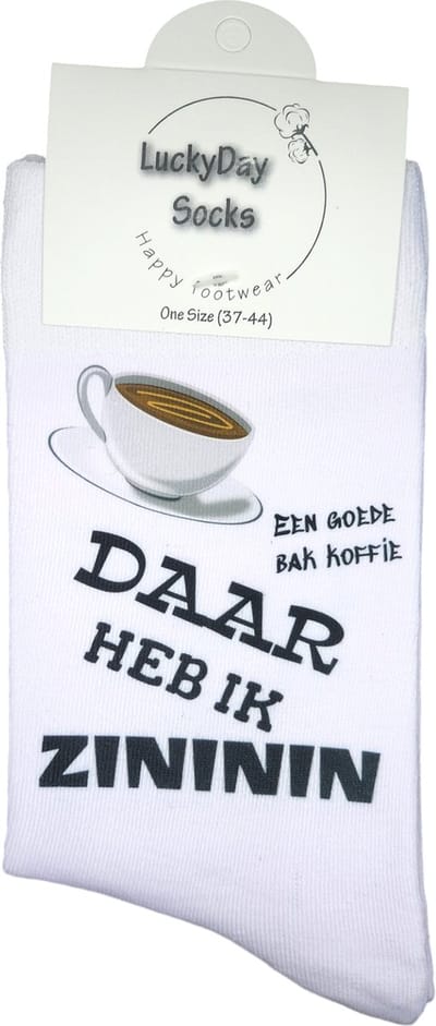 Zininin - Koffie Espresso - lekker bakje koffie - Verjaardags cadeau - Valentijns cadeau - Kado - Kerst cadeau - Witte sokken met tekst - Grappige sokken - leuke dames en heren sokken - moederdag - vaderdag - Socks waar je Happy van wordt - Maat 37-