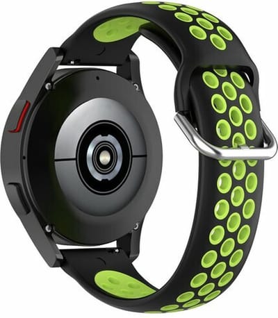 By Qubix - Geschikt voor Garmin bandje - Siliconen sportbandje met gesp - Zwart + groen - Geschikt voor Garmin Vivoactive 6 / 5 / 3 - Smartwatch bandje 20mm