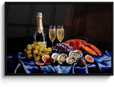 Poster in lijst - Fotolijst 120x80 cm - Posters - Champagne - Luxe - Oesters - Posterlijst zwart - Decoratie - Wanddecoratie woonkamer - Muurdecoratie slaapkamer
