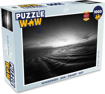 Puzzel Waddenzee - Zon - Zwart - Wit - Legpuzzel - Puzzel 1000 stukjes volwassenen