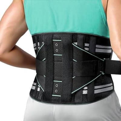 Rugsteunriem met 8-voudige lendensteun, 3D-pad en massage, ademende rugbandage voor rugpijnverlichting (blauw, L)