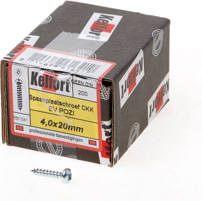 Kelfort Spaanplaatschroef cilinderkop verzinkt pozidriv voldraad 4x20mm (per 200 stuks)