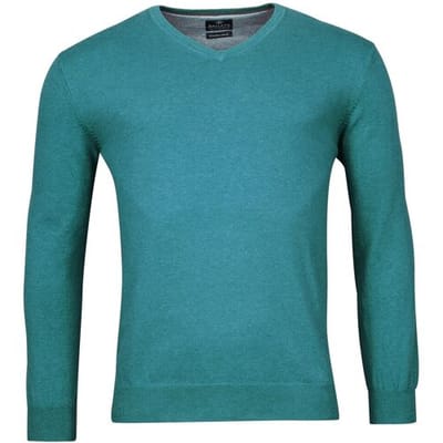Baileys Trui V-Hals Single Knit Pima Cotton Deep Aqua Melange / male
