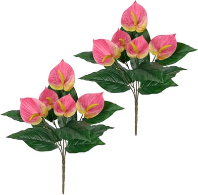 Kunstanthuriënplanten set van 2 - flamingoplant en lelie - duurzaam en levensecht - stijlvolle decoratie voor thuis - ShopVlot