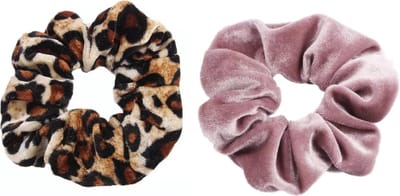 Scrunchie 2 stuks Velvet Extra Vol en Luxe Zwart Panterprint bruin/zwart Oudroze - haarwokkel haarelastiek - scrunchies - Kraagjeskopen.nl