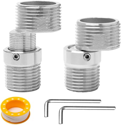 Dailygoods - Set van 2 S-connectoren - Roestvrij staal - 360 graden verstelbaar - Zilverkleurig - Douche-fitting - Geschikt voor keuken en badkamer