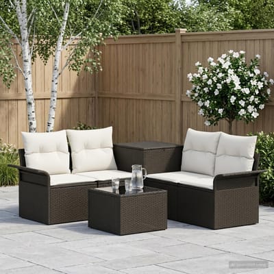vidaXL - Bankstel - 6 - st - 4-zits - Zwart - en - Crème - Wit - Poly - Rattan - en - Staal