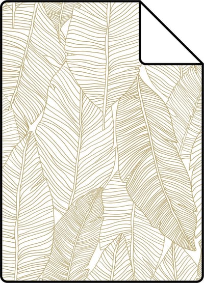 Proefstaal ESTAhome behang getekende bladeren wit en goud - 26.5 x 21 cm - 139125-S