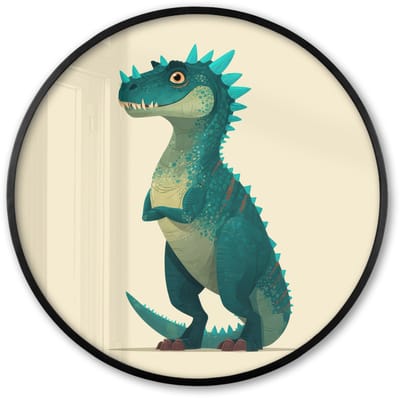 Poster in lijst Rond - Fotolijst 60x60 cm - Posters - Dinosaurus - Turquoise - Stekels - Ronde posterlijst zwart - Decoratie - Wanddecoratie woonkamer - Muurdecoratie slaapkamer