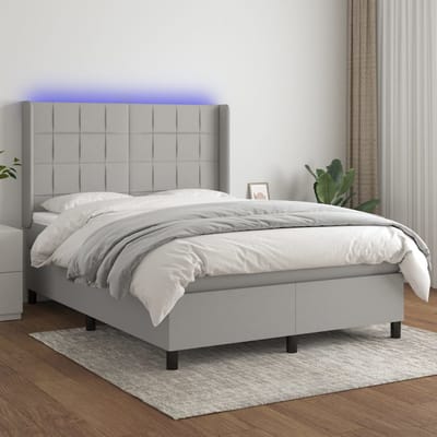 vidaXL - Boxspring - met - matras - en - LED - stof - lichtgrijs - 140x200 - cm