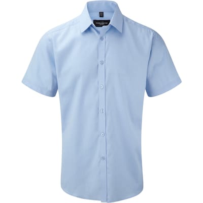 Russell Herenshirt met korte mouwen Visgraatwerk Shirt (Lichtblauw)