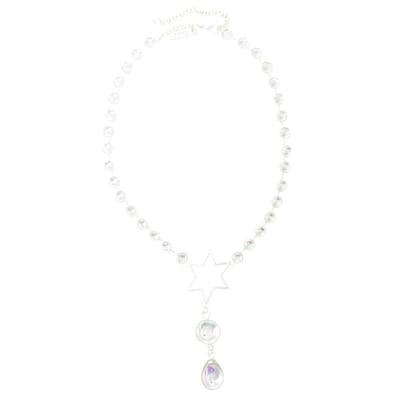 Behave® Dames Ketting Zilver Kleur met Multi Kleur Stenen en Ster Hanger 40 cm – Nikkelvrij Handgemaakt