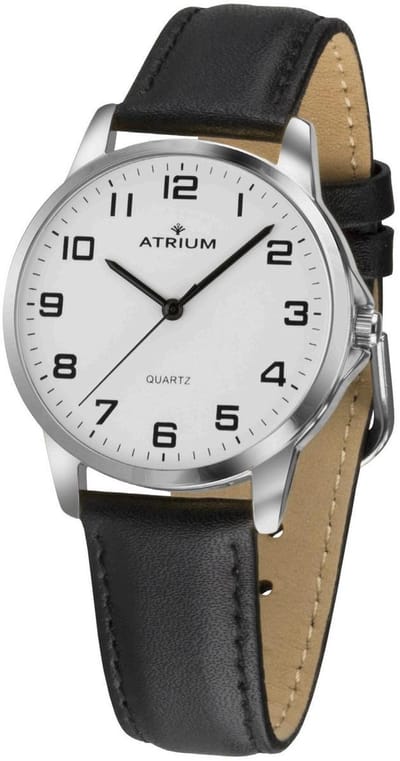ATRIUM - Horloge - Heren - Zilver - Analoog - Leer Zwart - Lederen Bandje - Verstelbaar - Duidelijk - Quartz uurwerk - Edelstalen sluiting - A36-10
