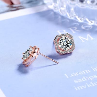 Boucles d'oreilles géométriques en or Rose 14 carats pour femmes, simples, cloutées de diamants carrées, boucles d'oreilles de personnalité pour femmes et filles or