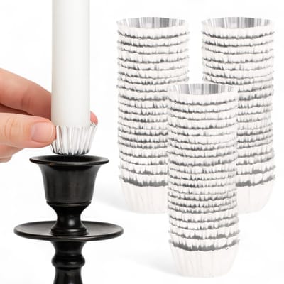 Dailygoods- Kaarsenhulzen Aluminium - Bevestiging voor Staafkaarsen Ø 2-2,5 cm - Bescherming tegen Wasresten - Kaarshouders voor Kandelaars - Set van 120 Stuks - Creëert Sfeer - Kaarsenhouders