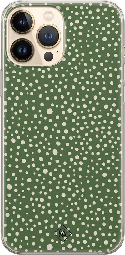 Casimoda® hoesje - Geschikt voor iPhone 13 Pro Max - Green Dots - Siliconen/TPU telefoonhoesje - Backcover - Gestipt - Groen